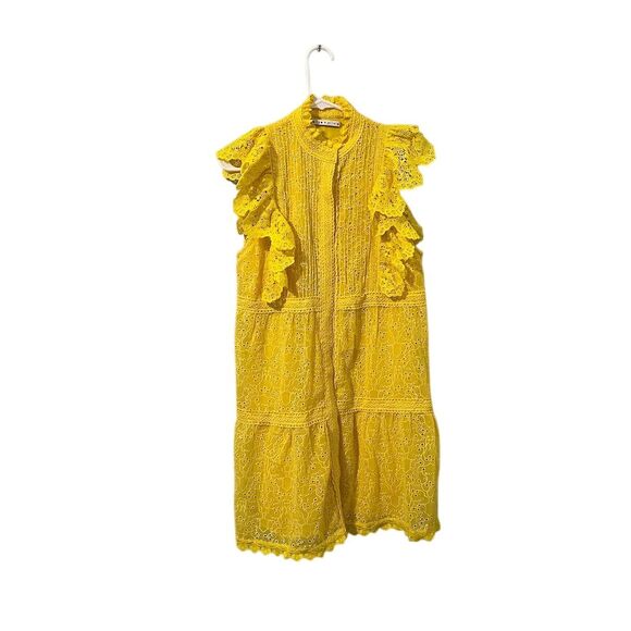 Alice + Olivia Pimmy Yellow Broderie Anglaise Shift Dress Size 4 Short Sleeve - Picture 4 of 7